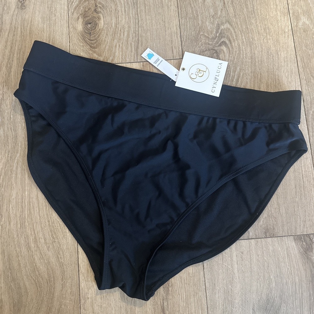 Cyn & Luca Women's Plus Size 2X High Waist Medium Coverage Black Swim Bottoms